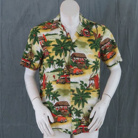 Retro Hawaiian Shirt - RJC - Surfboards and VW Beetles - Men's Medium - Picture 6 of 11